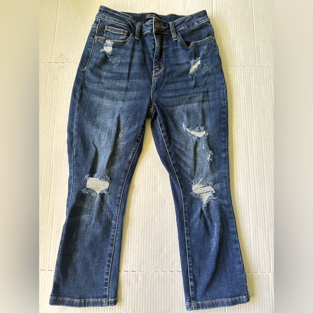 Judy Blue Jeans Womens ‎ 5/27 Blue Capri Fit  Distressed